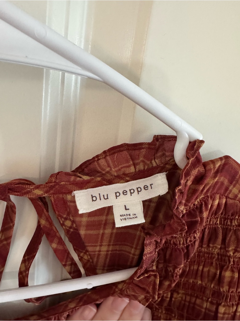 Burgundy Plaid Smocked Midi Dress - Picture 4 of 4